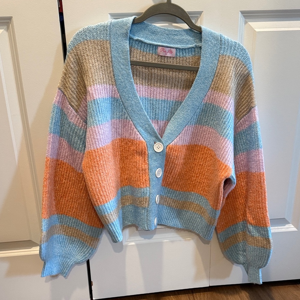 Pink Lily Colorful Striped Cardigan